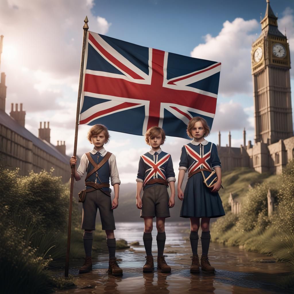 Children with Union Jack in Britain: Fantasy Art