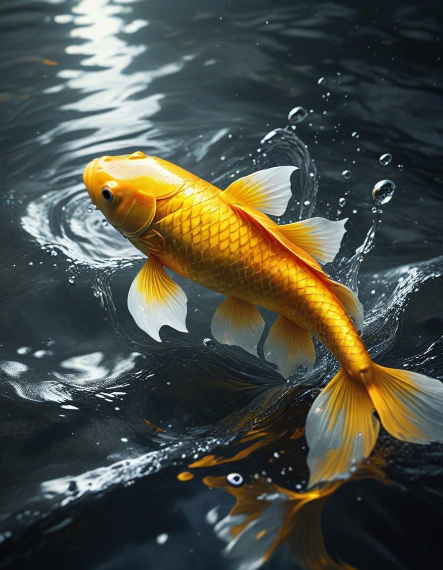 Glowing Yellow Koi Fish in Serene Stream