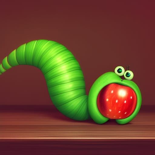 Caterpillar Peeks Out of Apple, Pixar-Style 3D Art