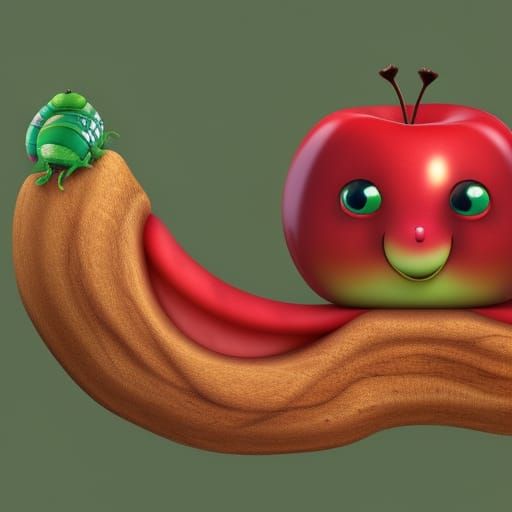 Adorable Caterpillar in Apple, 3D Digital Art