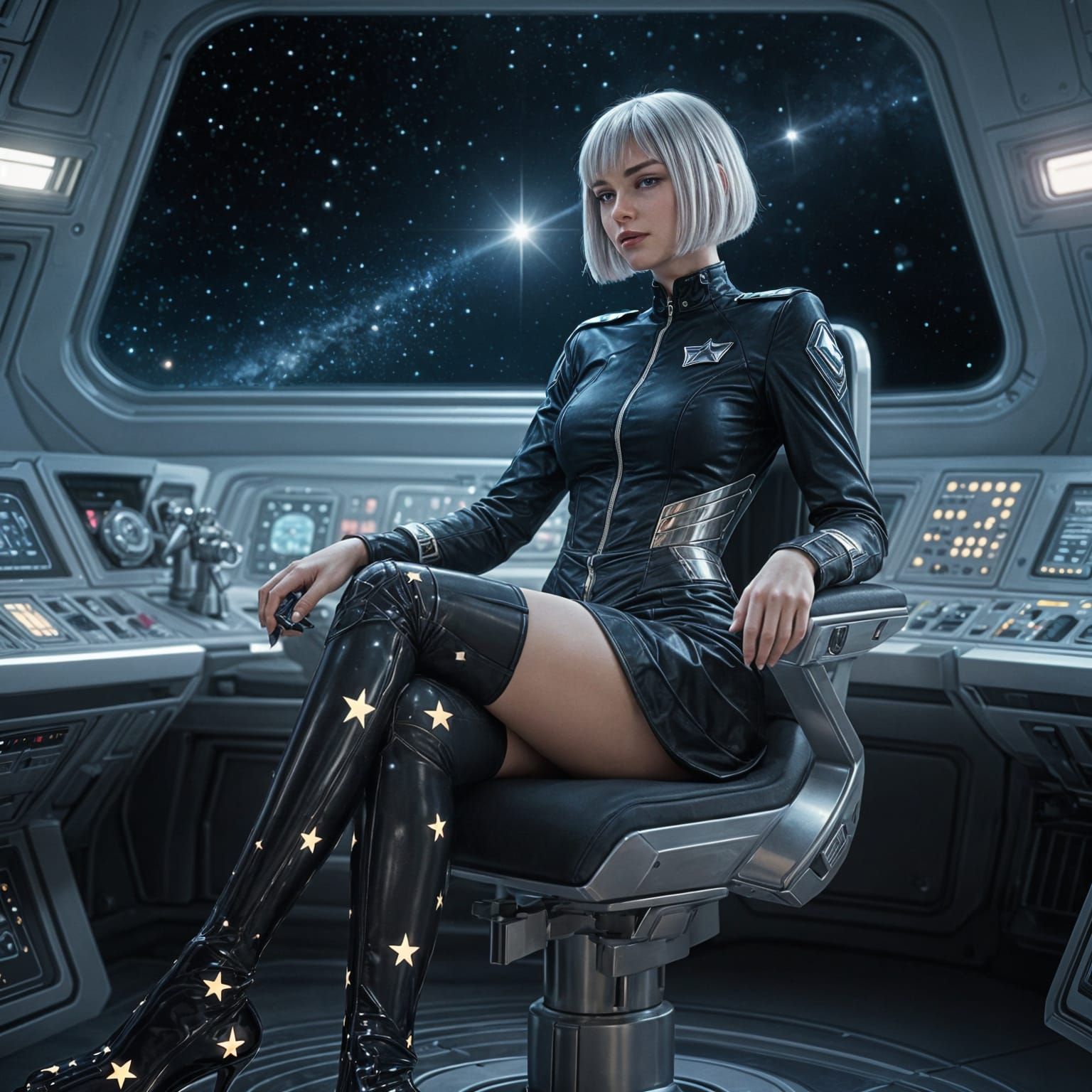 Futuristic Starship Captain Loxy Bliss at the Helm