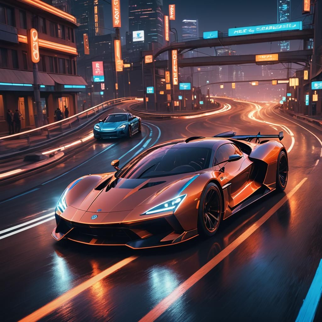Futuristic Supercar Speeds Down Neon Track