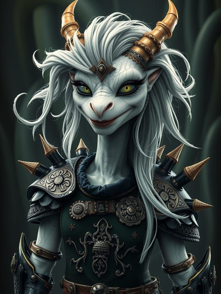 Albino Dragonborn Gladiator in Eerie Swampcore Style