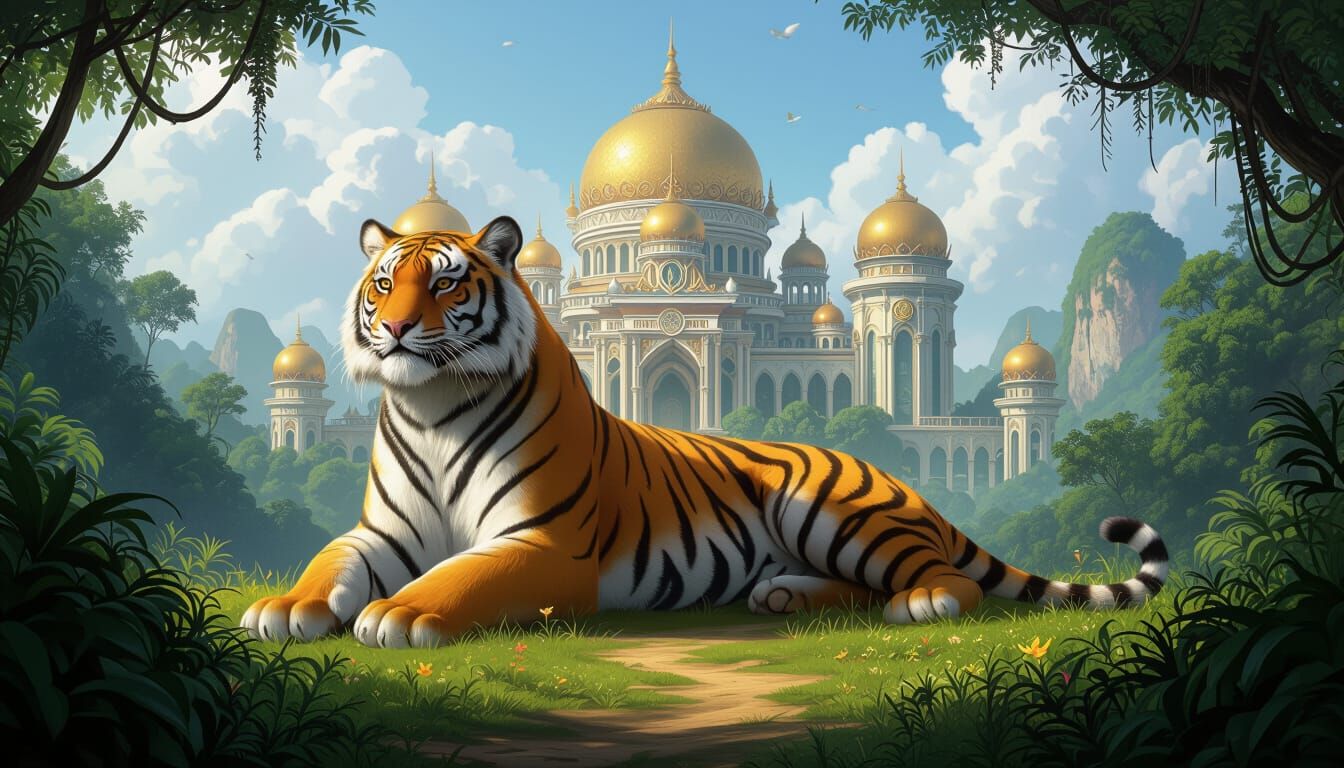 Immense Fantastical Palace of Tiger Women in Jungle Clearing