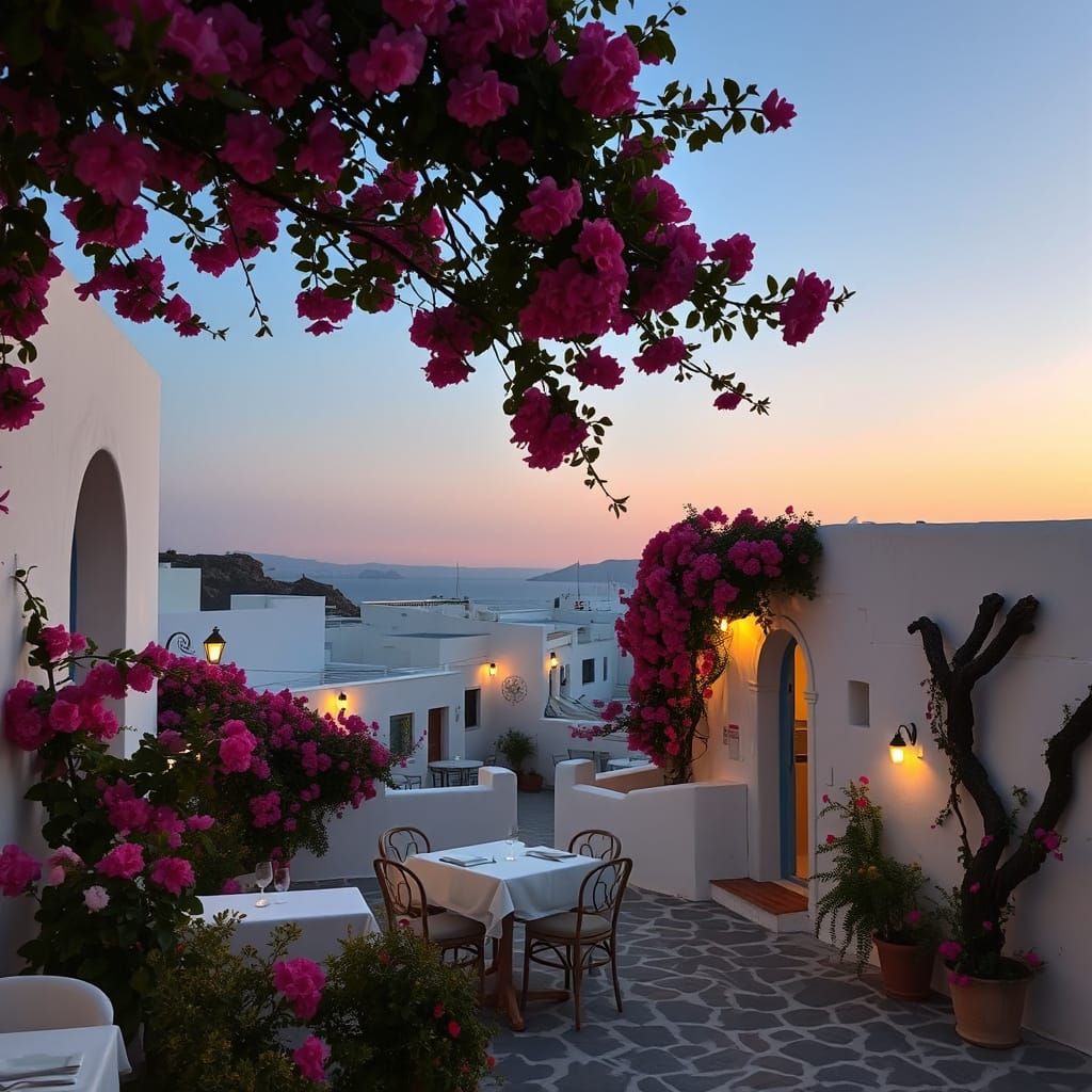 Greek Seaside Taverna at Dusk