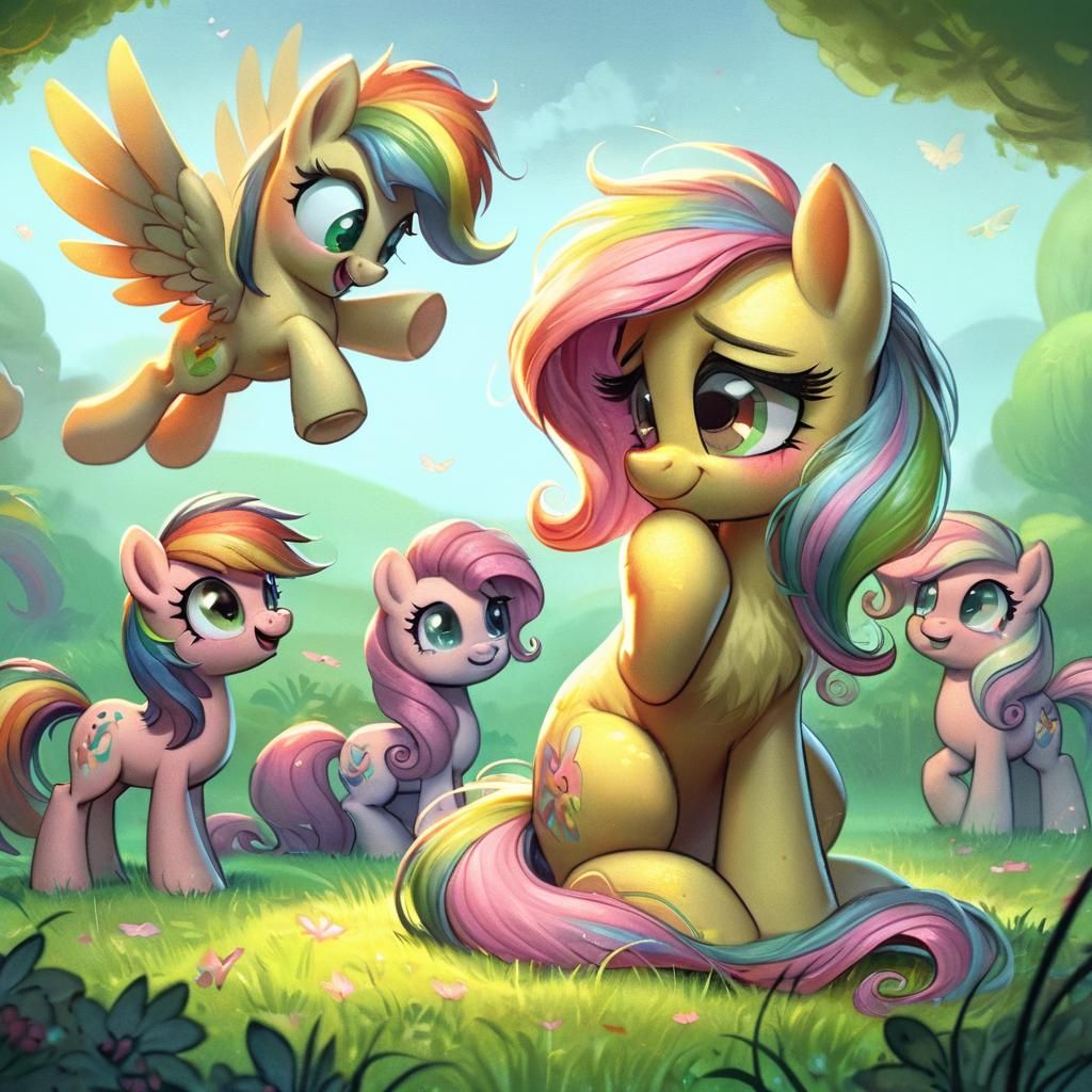 : "His gaze swept across the anxious mares. Fluttershy fluttered her wings nervously, Rainbow Dash's mane bristled with ...