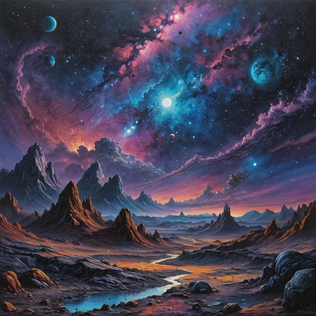 Alien Landscape Portrait: Nebulae and Twilight Sky