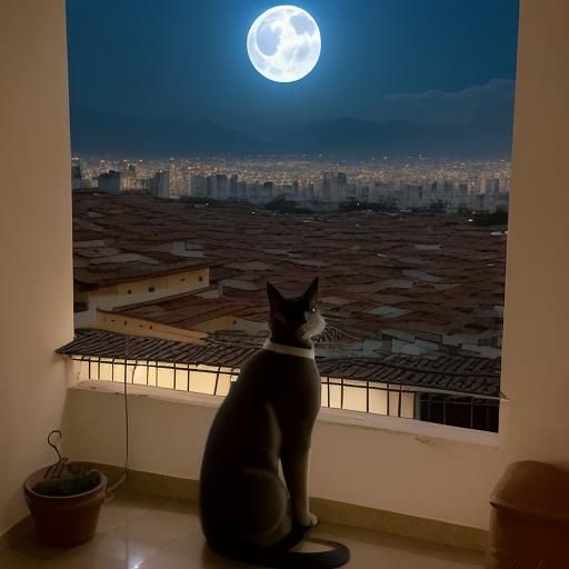 Majestic Cat Overlooks Cali Colombia at Night