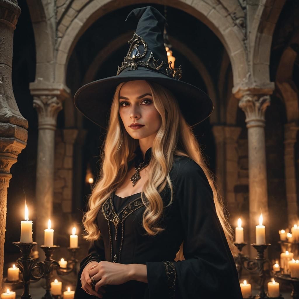 Art Deco Witch with Candelabra in Monastery