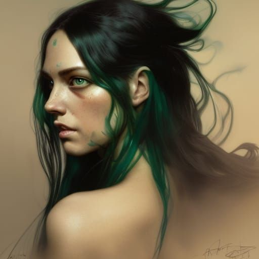 Detailed Portrait of a Green-Eyed Woman, Splash Art