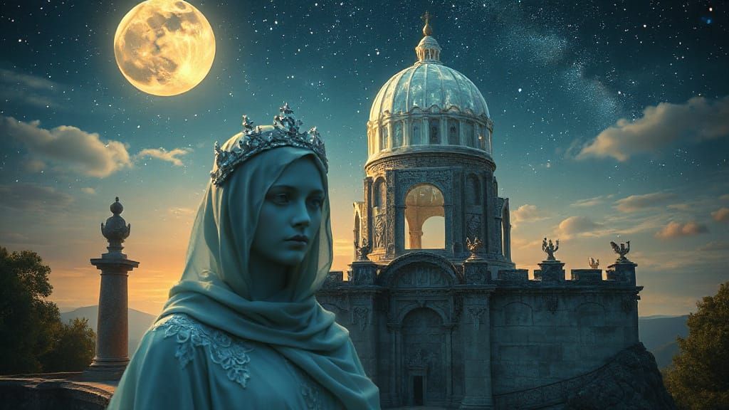 Ethereal Italian Renaissance Girl with Moonstone Sculpture