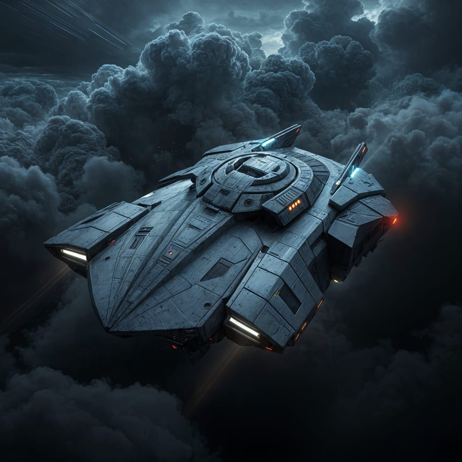 Cyberpunk War Machine Soars Through Dystopian Skies