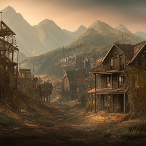 Fantastical Abandoned Mining Town in Matte Painting Style