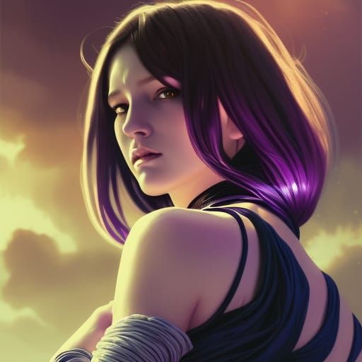 Purple-Haired Woman: Medieval Portrait in Hyperdetailed Styl...