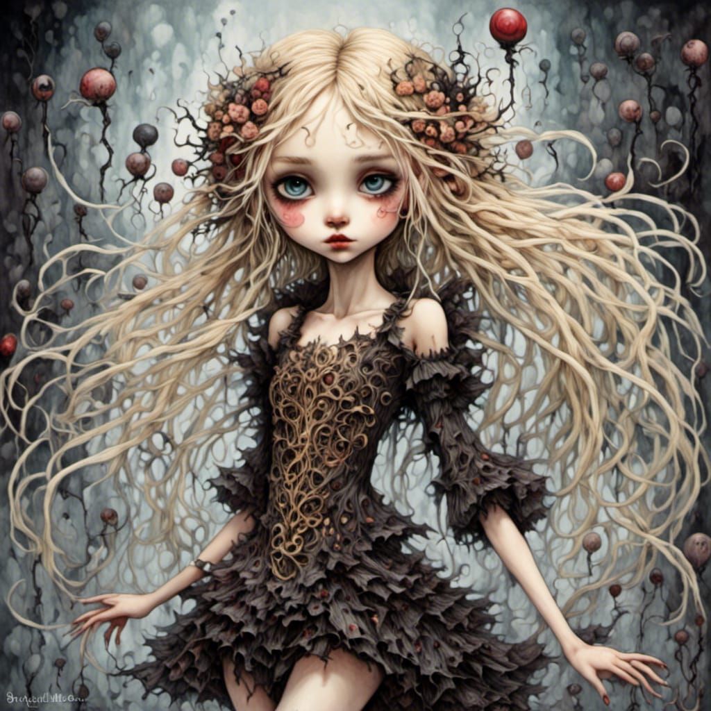 Chibi Dancer with Expressive Eyes, Mixed Media Art