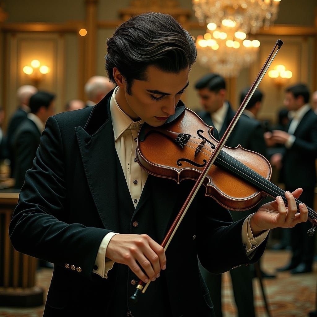 Elegant Maestro Plays Weathered Violin in Opulent Auction Ho...