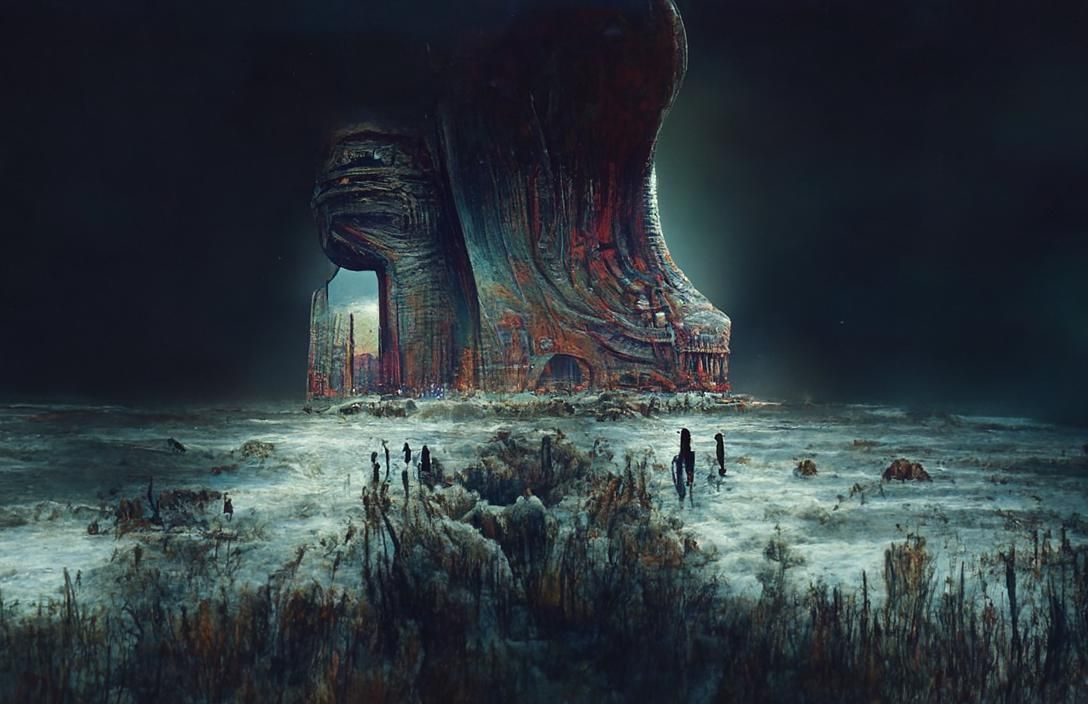 Ominous Retrofuturistic Building in Surreal Digital Renderin...