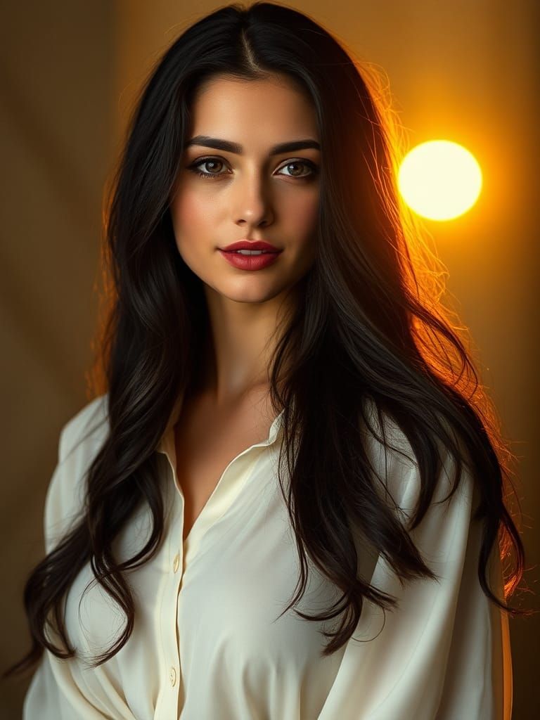 Elegant Woman with Enigmatic Smile in Art Nouveau Style