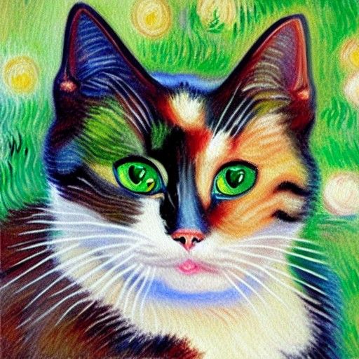 Proud Tabby Cat with Toys as Impressionist Oil Painting