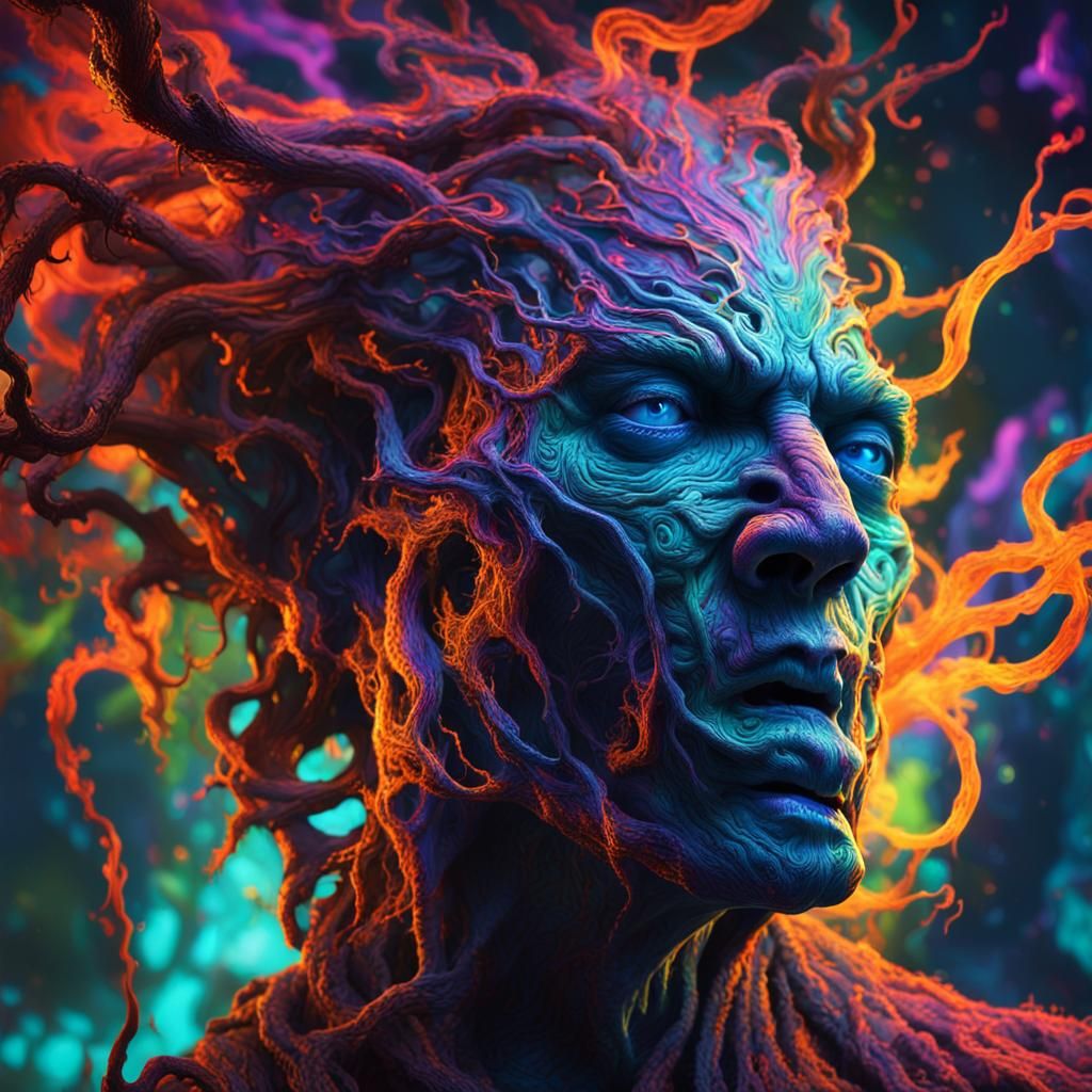 Dark, mysterious creatures, eternally cursed, exude a creepy aura with volumetric and dynamic lighting. Intricate, iride...