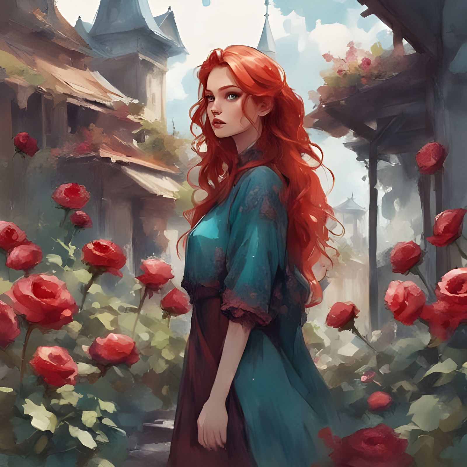 Portrait of a Red-Haired Girl in Watercolor