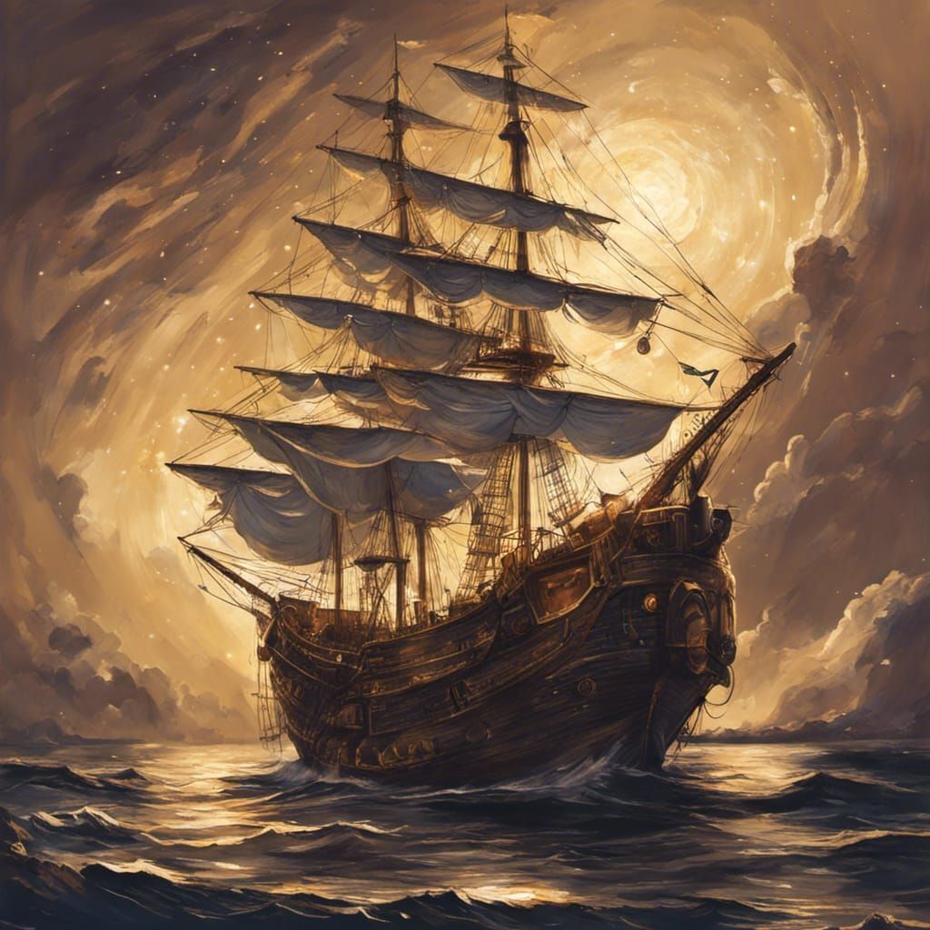 Golden Galleons under Starlight: Expressionist Abstract Art