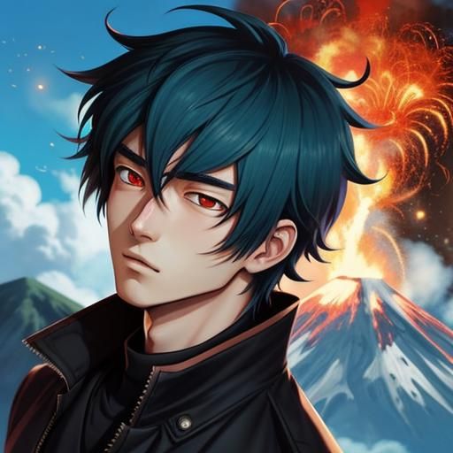 Anime Boy's Head Erupting as a Volcano