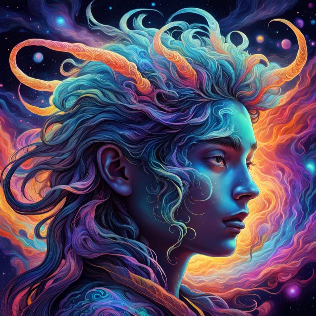 Cosmic Flock: Dreamlike Astral Art in Mixed Media