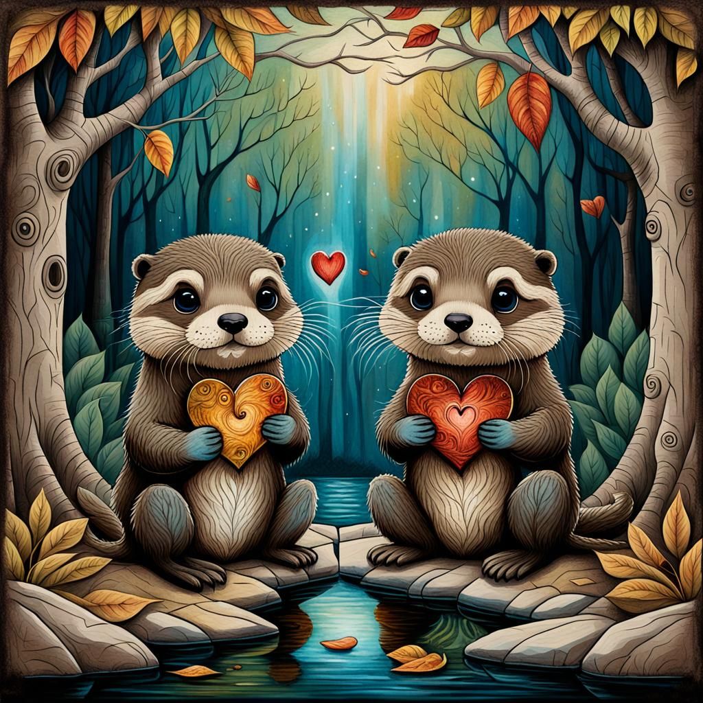 Cute Otters in Love