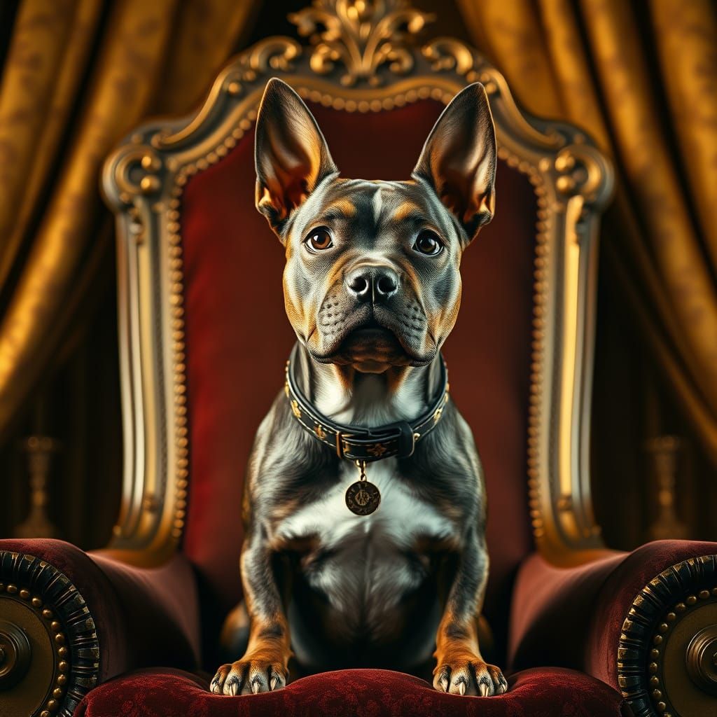 American Terrier on Velvet Throne in Digital Art