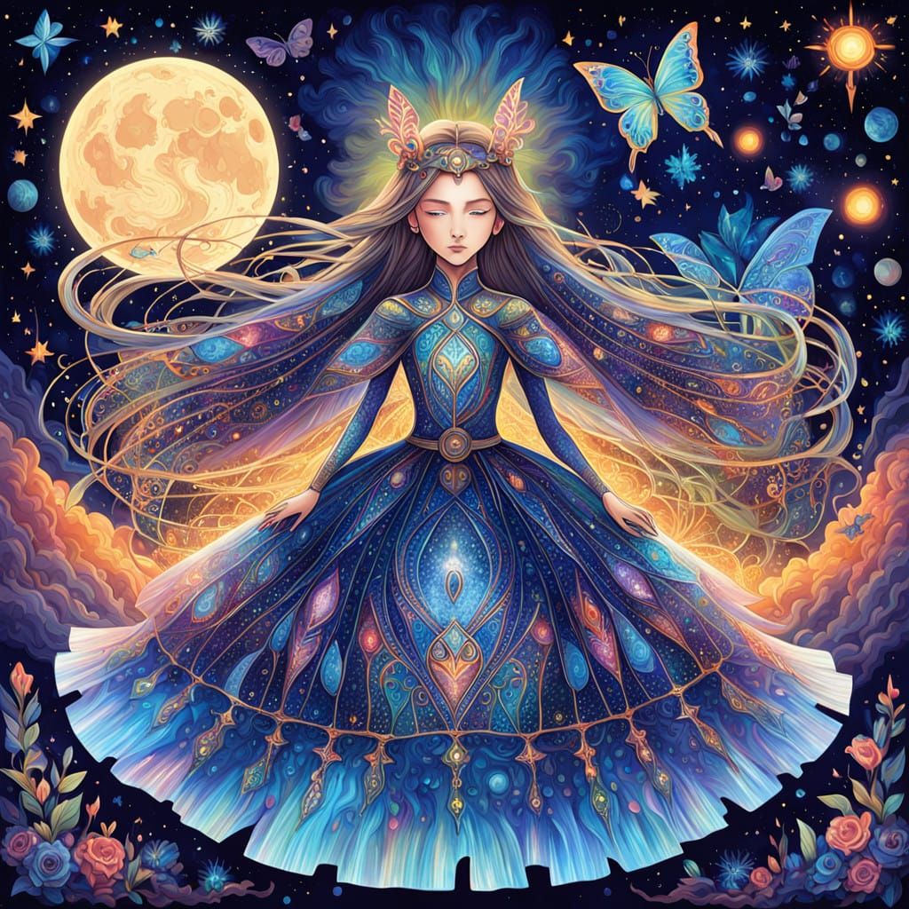 Mystical Goddess Shines in Celestial Jewel Tones