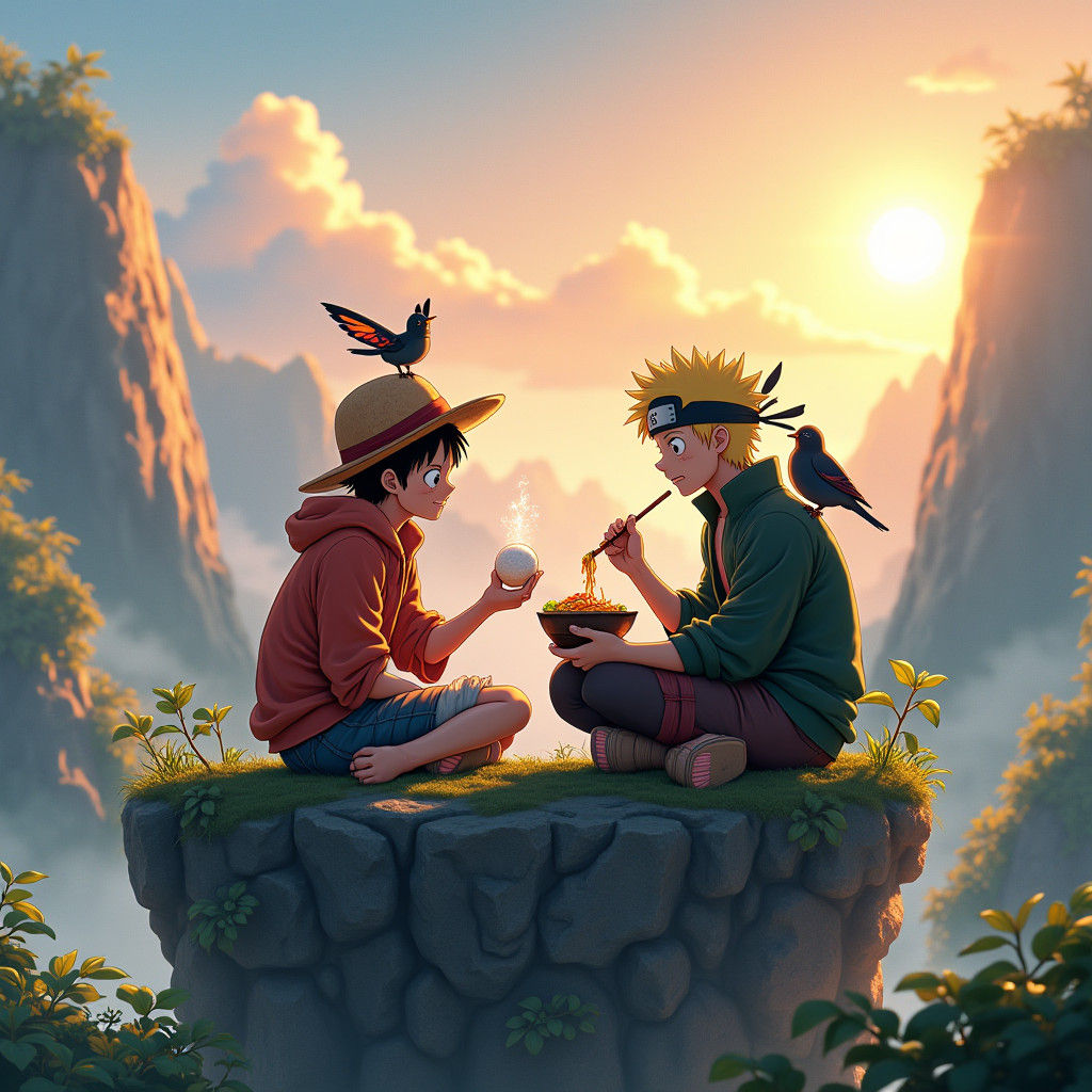 Luffy and Naruto: Anime Harmony in the Mountains