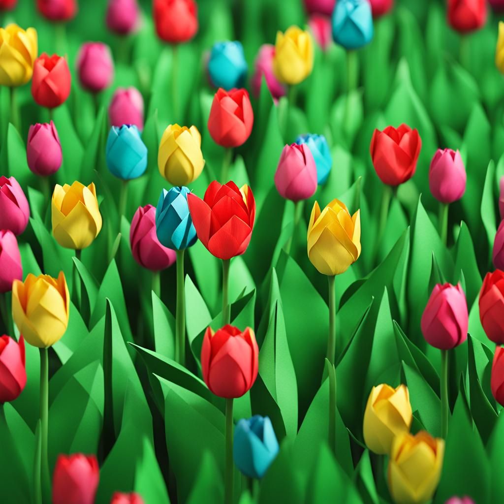 Colorful Tulip in Origami Papercraft Style