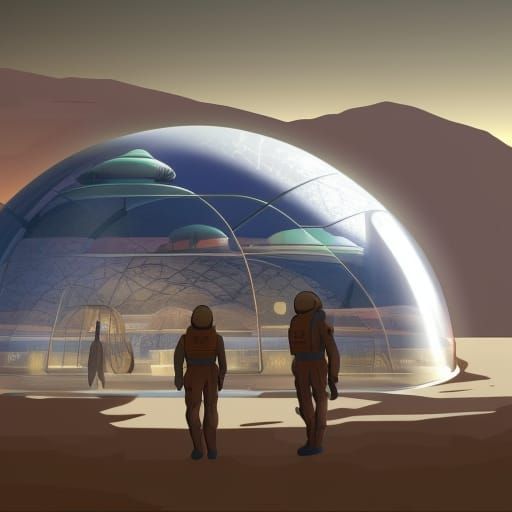 Detailed Martian City Under Glass Dome
