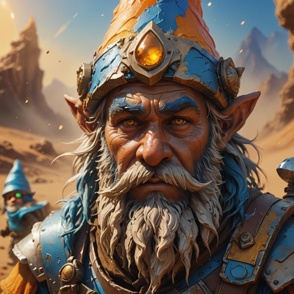 Desert Gnome Flies in Sandstorm: Fantasy Concept Art
