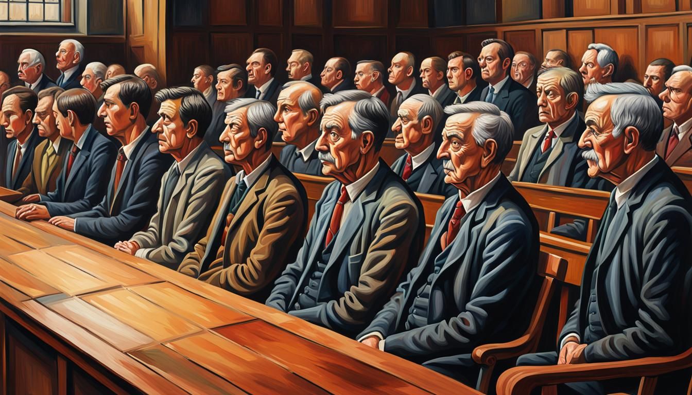 Twelve Jurors in Court, in Lowry Style