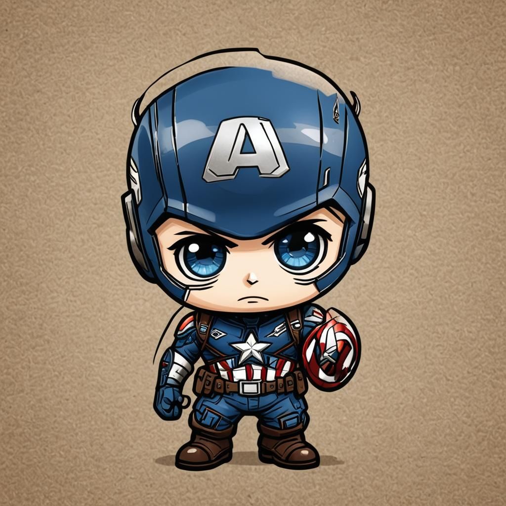 Chibi Captain America with Blue Eyes