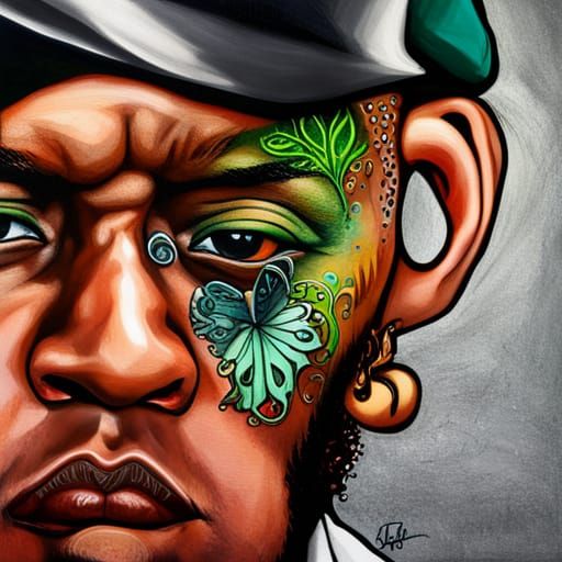 Thug life, ghetto fabulous, street life, gangsta, rapper, hyperdetailed hyperrealism graffiti psychedelic art pop art st...