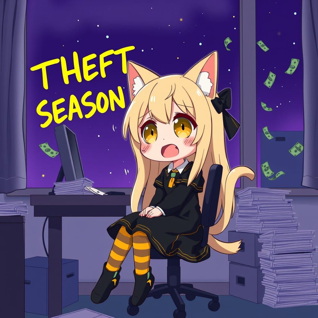 Mysterious Anime Catgirl Under Dark Skies