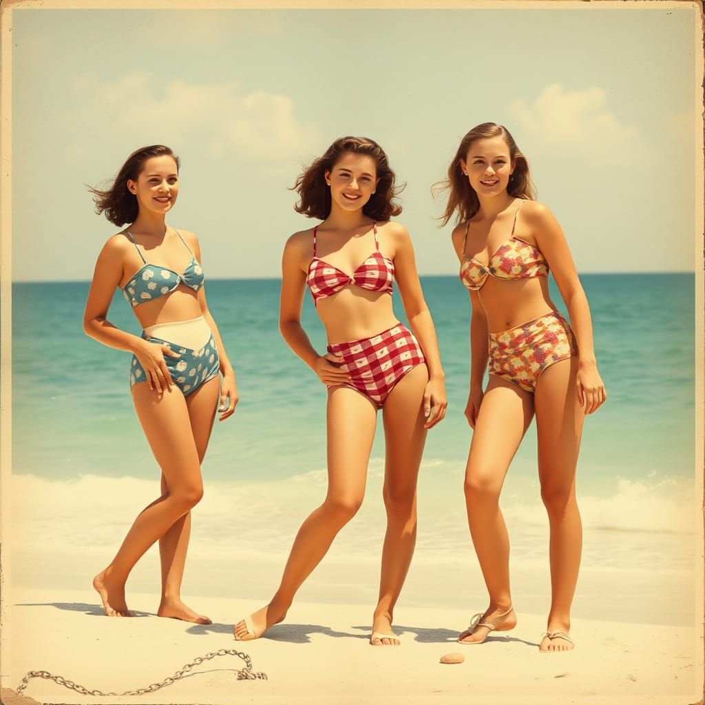 Vintage Beach Travel Poster with Ladies