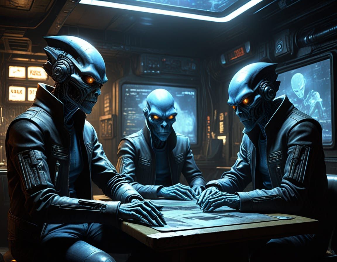 Blue Aliens in a Gritty, Smoky Bar