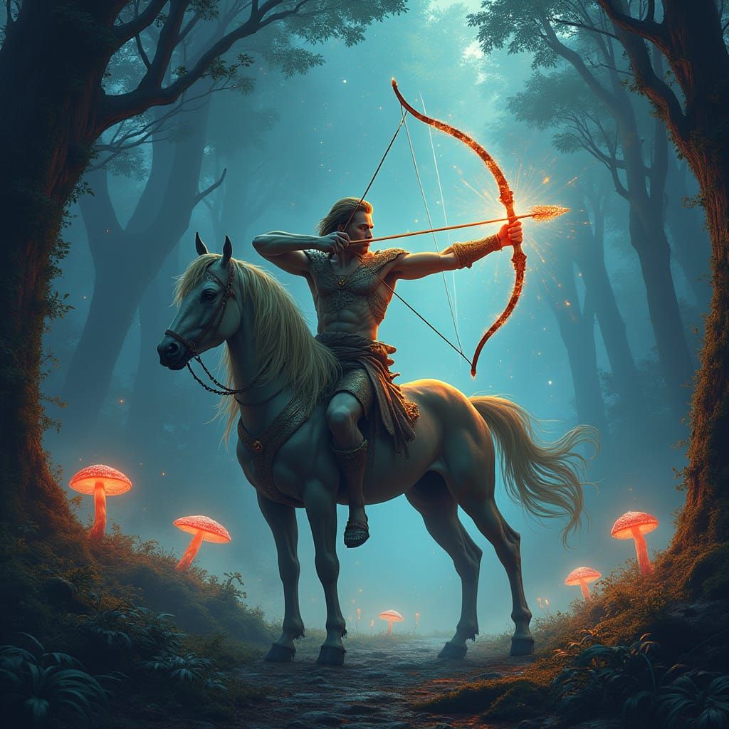 Ethereal Centaur Archer in Iridescent Forest