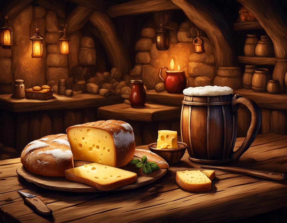Cozy Tavern Still Life in Fantasy Art Style
