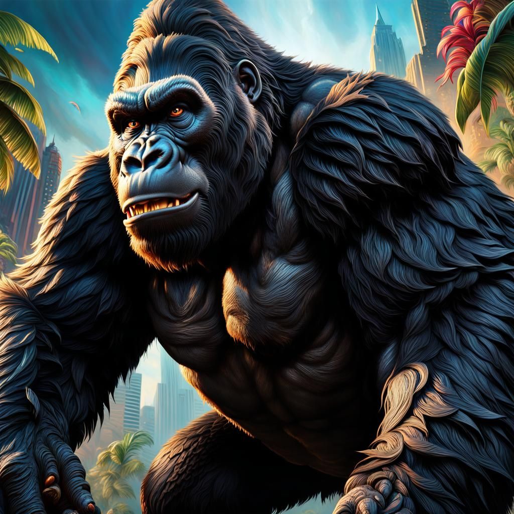 Hyperrealistic King Kong Splash Art Concept