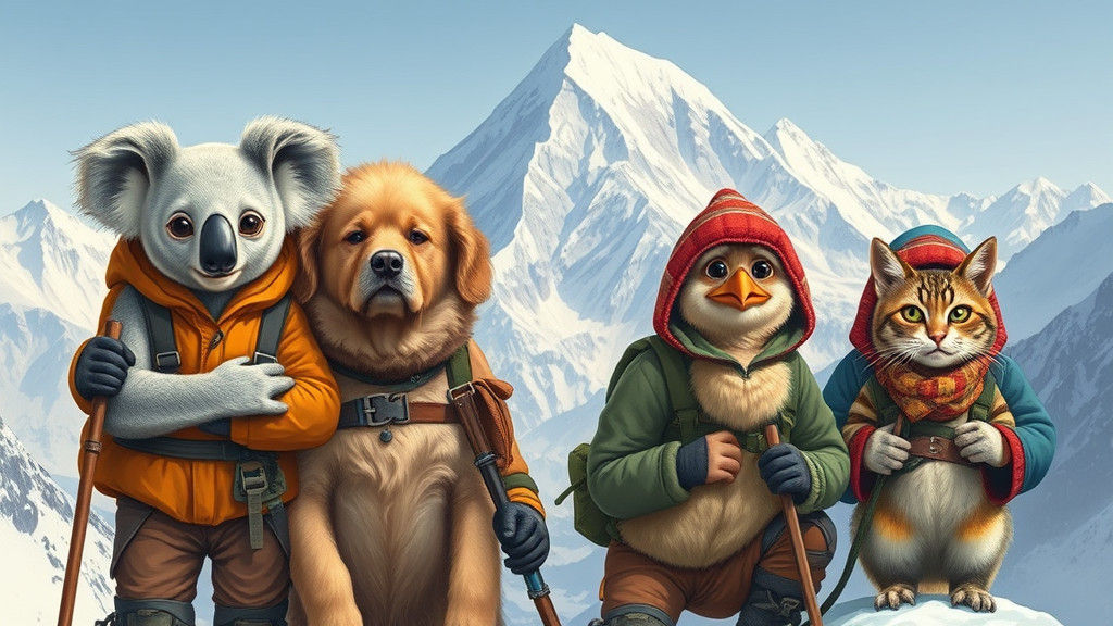 Animals Climb Everest: Rackham-Inspired Illustration