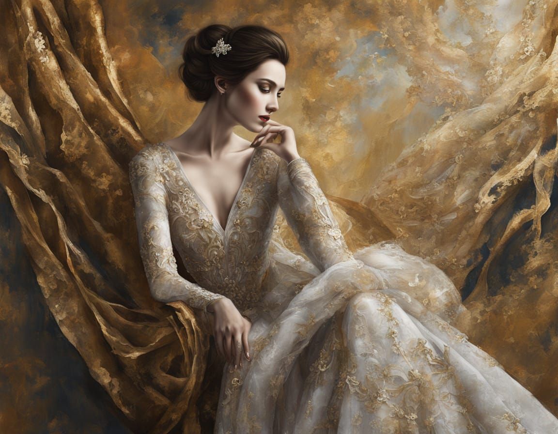 Elegant Woman in Rich, Renaissance-Inspired Attire