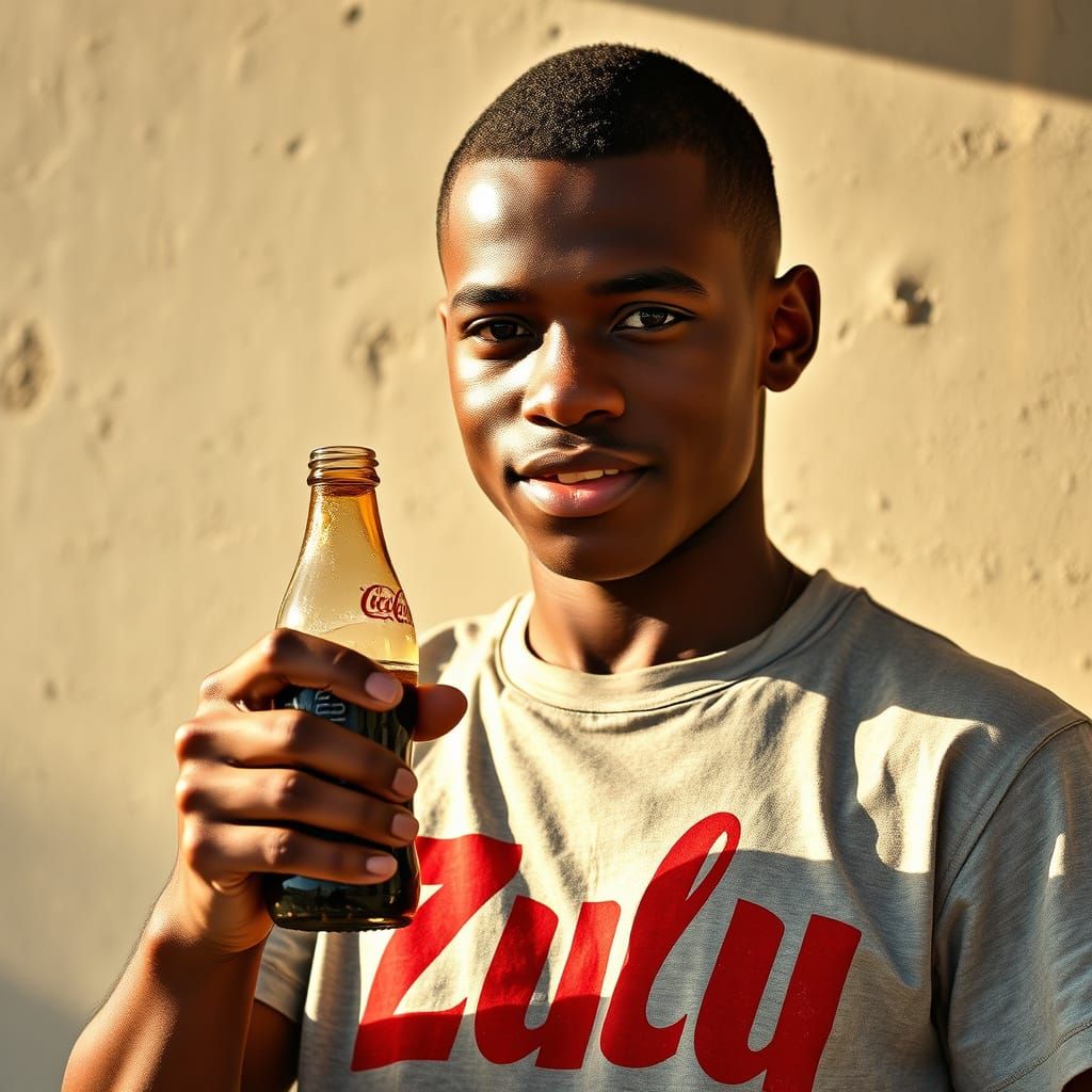 Handsome Young Man in Red T-Shirt with Latin Letters