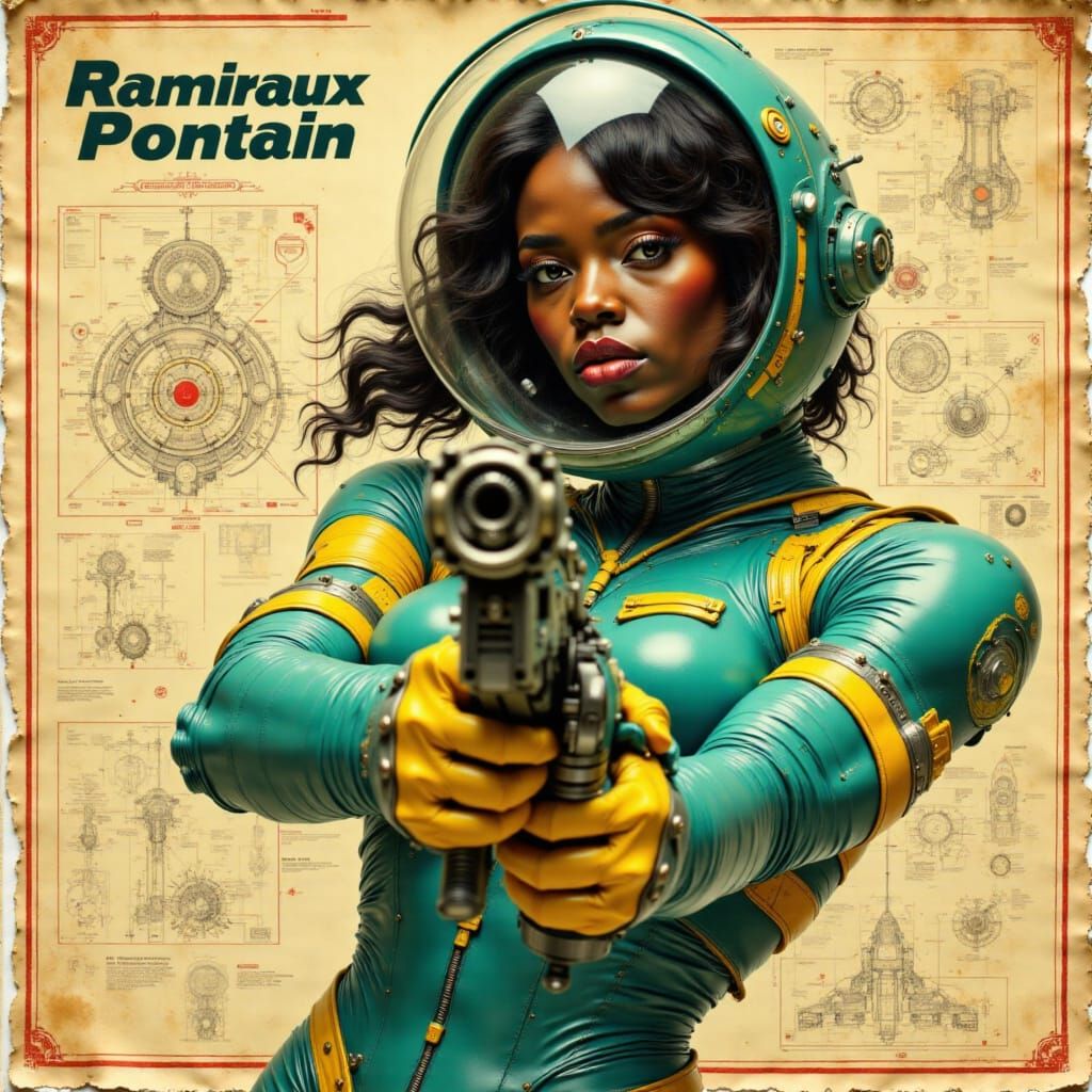 Muscular Black Woman in Retro-Futuristic Space Suit
