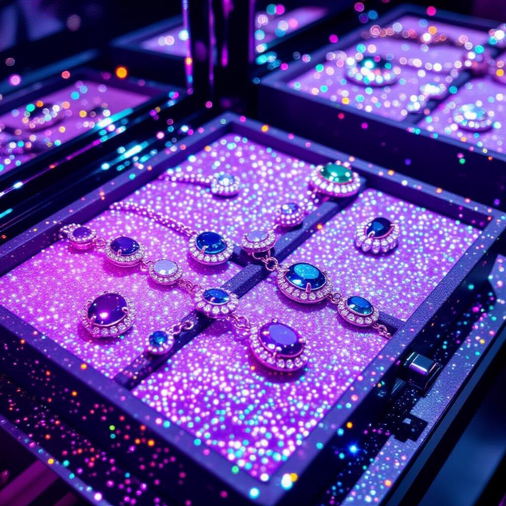 Neon Glitter Jewelry in Display Case