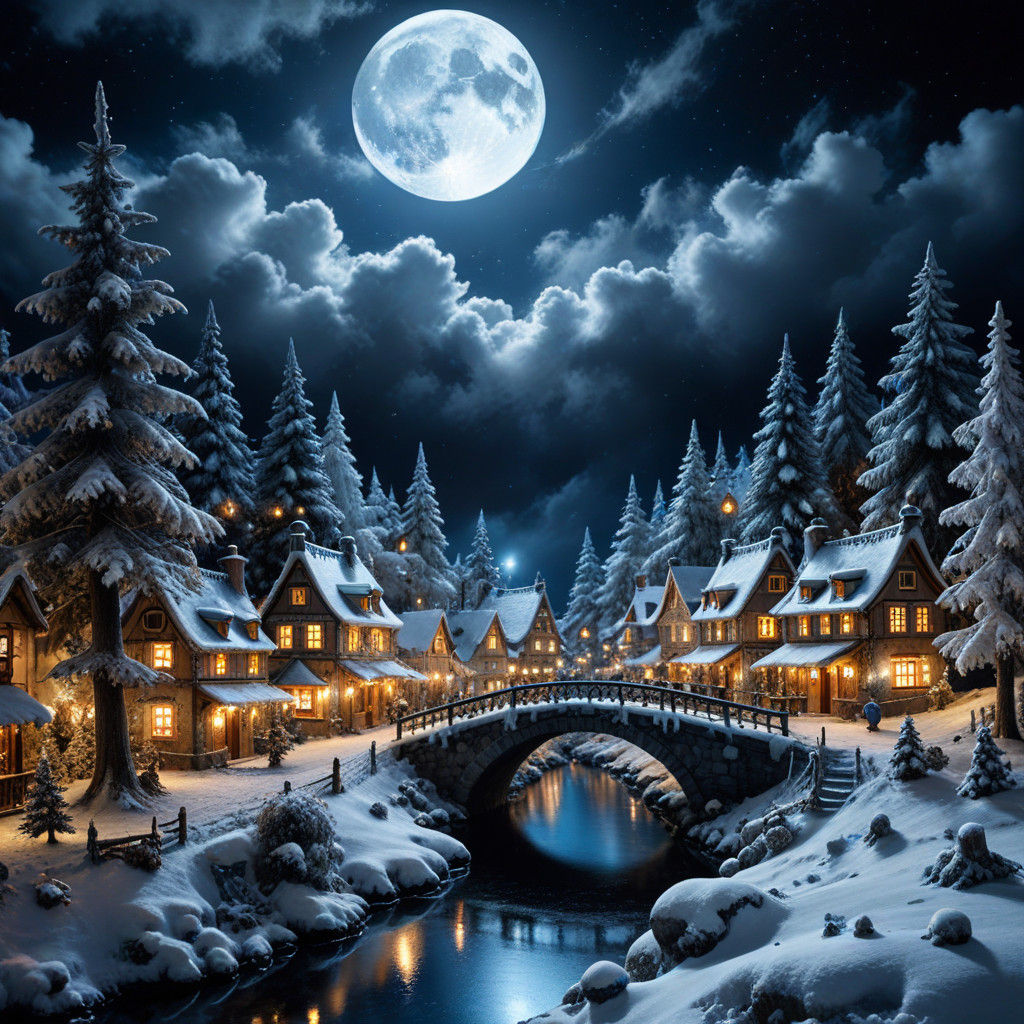 Baroque Winter Wonderland Scene with Enchanted Christmas Vil...